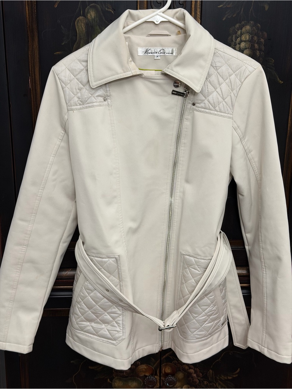 Kenneth Cole Quilted Moto Jacket Size M Beige